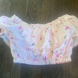 pink embroidered off the shoulder top